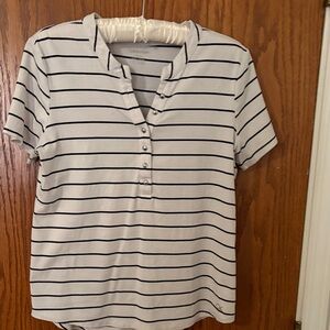 Calvin Klein Women's Black and White Striped Button Down Shirt